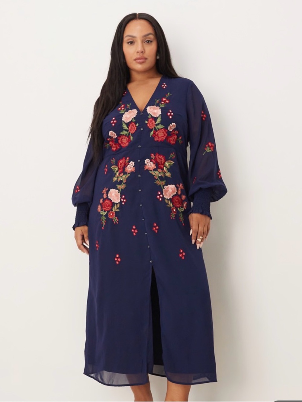 Hope & Ivy Plus Chiffon Midi Floral Dress Navy Size 18